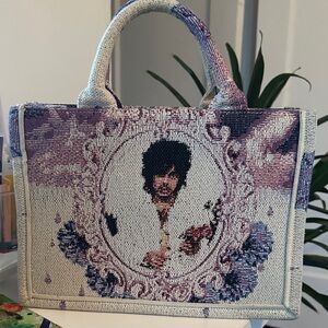 Artistic Purple and White Tapestry Tote